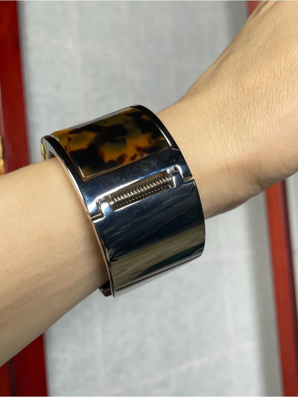 Dana Buchman Brown & Amber Animal Print Cuff Watch - Silver Accents - Adjustable